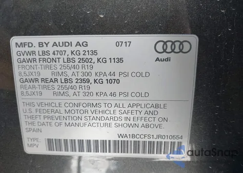 2018 Audi Q3 2.0T Premium/2.0T Sport Premium from USA, damaged, VIN WA1BCCFS1JR010554